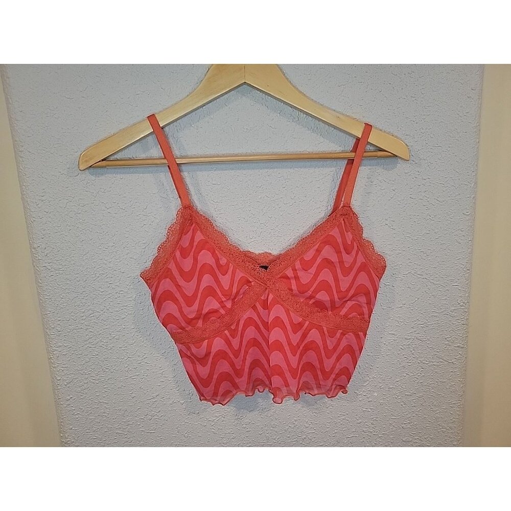 H&M DIVIDED Red Pink Y2K Crop Top Tank‎ Lace Mod Print Lace Size Medium